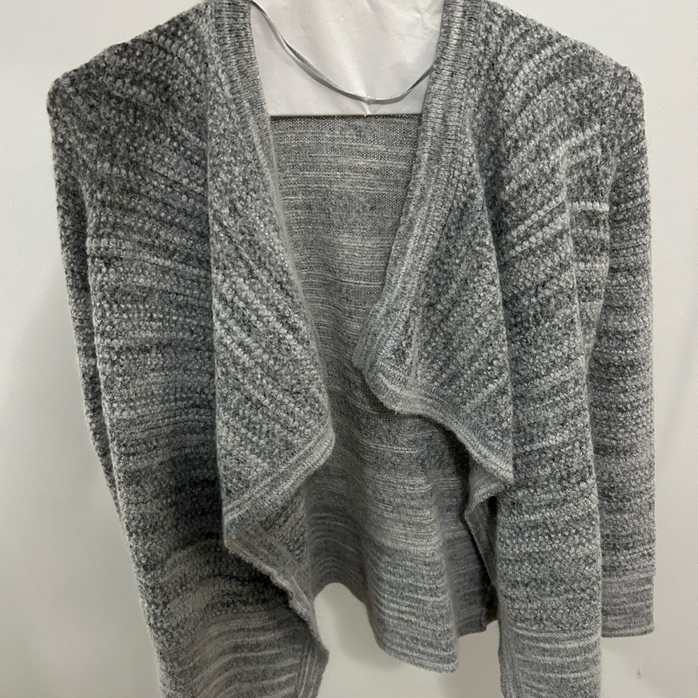 LOFT Gray Open Front Cardigan with Waterfall Collar